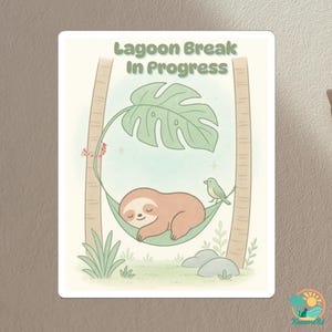 Kawaii Sloth Vinyl Sticker 3x3 Cute Napping Lagoon Break Sticker for Laptop Water Bottle Gift