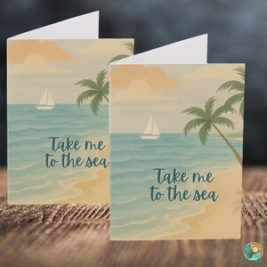 Wenskaarten, Take Me to the Sea blanco kaart met envelop, pastelkleurige esthetische beachy vibes, los of set van 10 kaarten, briefpapier voor