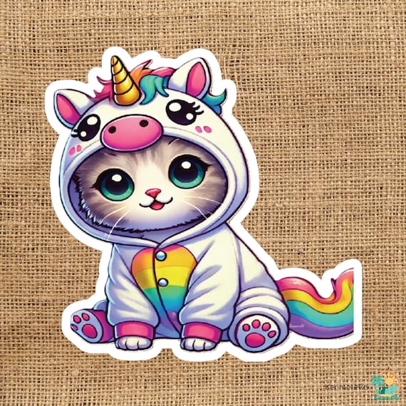 Kawaii Cat Unicorn Sticker: Glossy Vinyl Decal for Cat Lovers