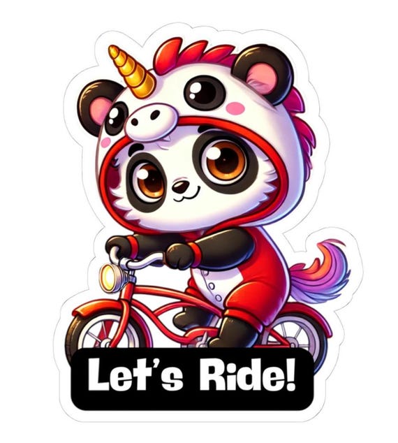 Kawaii Panda Bike Sticker, Cute Vinyl Decal for Laptop, Water Bottle, or Journal