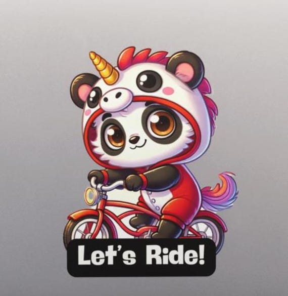Kawaii Panda Bike Sticker, Cute Vinyl Decal for Laptop, Water Bottle, or Journal