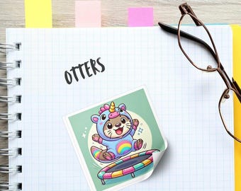 Adesivo Kawaii con lontra / Adesivo in vinile per tutina da unicorno, ideale per trampolino, agenda, laptop e album di ritagli.