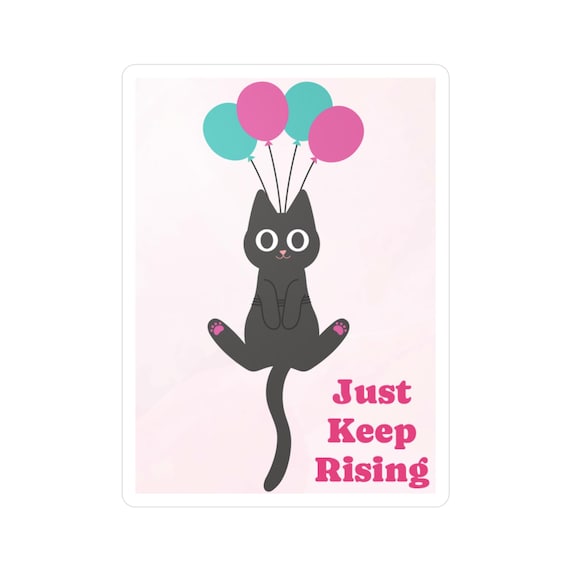 Personalized Black Cat with Balloons Aesthetic Sticker, Custom Vinyl Decal