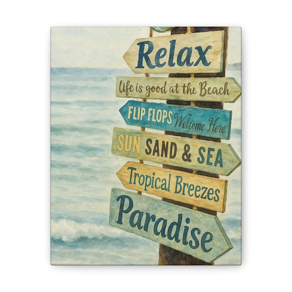Beach Paradise Wall Art, Relax Canvas Print, Tropical Decor, Beach House Art, Coastal Vibes, Nautical Sign Wall Hanging