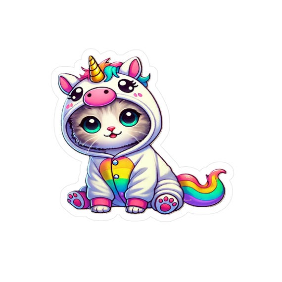 New Price! Magical Unicorn Cat Sticker - Fun and Cute Animal Decal for Laptops, Available in Multiple Sizes