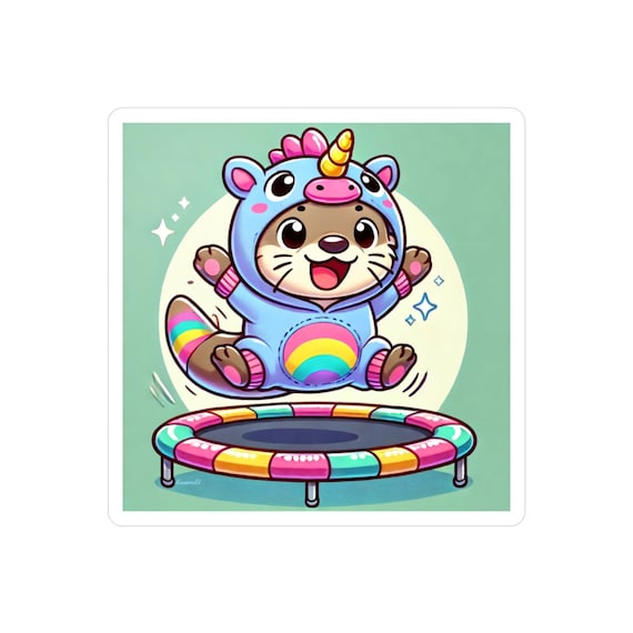 Kawaii Otter Square Stickers, Unicorn Onesie, Trampoline , Scrapbooking, Planner, Laptop Decal, Crafting, Kid