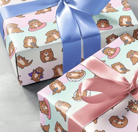 Otter Wrapping Paper, Cute Kawaii Gift Wrap for Holidays, Birthdays, and Celebrations - Adorable Animal Design, Gift Wrap Sheets, Birthdays
