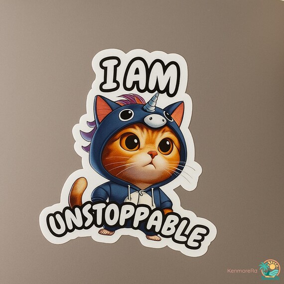 Kawaii Kitten 'I Am Unstoppable' Sticker: Motivational Laptop Decal