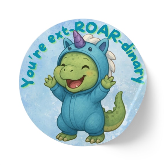 Kawaii Dinosaur Stickers: Unicorn T-Rex Party Favors - Roll of 50