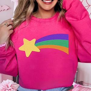 Mabel Pines Rainbow Star Sweatshirt, Mabel Sweater for Cartoon Fans, Rainbow Shooting Star, Gravity Falls Shooting Star Costume Halloween