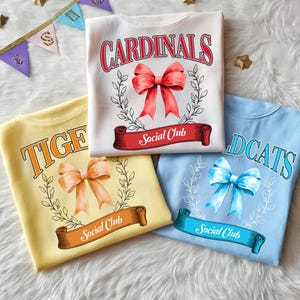 Custom Mascot Bow School Name Shirt, Mascot Coquette Bows School Spirit T-shirt, Custom High School City Football Shirt, College Spirit Wear