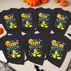 Funny Halloween Witch Party Shirts, Best Friend Matching Halloween Outfit, Neon Halloween Witch T-Shirt, Spooky Season Group Shirt