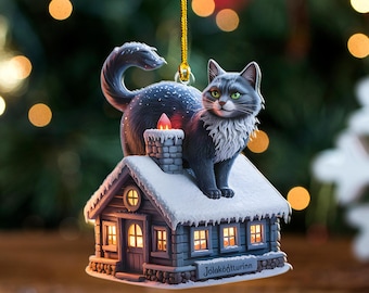 Icelandic Yule Cat Wooden Hanging Ornament, Made From Laser Cut