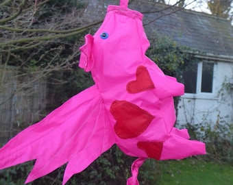 Small  Flying Pig windsock with hearts - ideal for Valentine's day