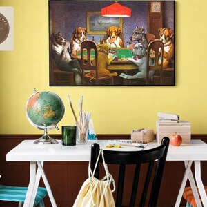 Impresión de naipes de perros / Divertida obra de arte de pared de perros / Póster decorativo de animales en lienzo / Decoración divertida para el hogar / Idea de regalo para amantes de las mascotas