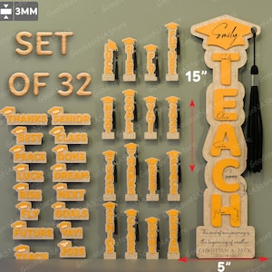 Graduation Cap Words SVG Bundle | 2025 Teacher Name Sign & Senior Tags | Laser Cut Graduation Decor for 3mm Wood | Class of 2025 Gift /G170