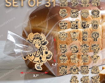 Paquete SVG de pinzas para bolsas de pan, archivo cortado a láser con pinzas para pan con forma de animal, pinzas para sellar bolsas de cocina, pinzas para corbata de pan, juego de 31 utensilios de cocina /G488