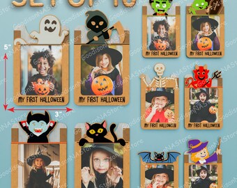 My First Halloween Photo Frame Set of 10, Baby First Halloween Picture Holder, Cute Kids Memory Display, Fall Party Table Décor /G269