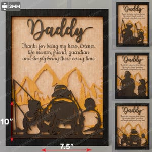 Letrero SVG de Papá Pescando, placa de madera cortada a láser 3D en capas con cita, regalo del Día del Padre para papá de parte de su hijo, decoración rústica de cabaña /G081