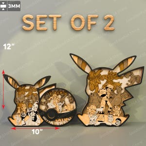 Pika Anime Multilayers Laser Cut File / Personaggi dei cartoni animati Multilayers Pokémon Balls Pikachu Multilayer Regalo per la decorazione della stanza dei bambini /G167