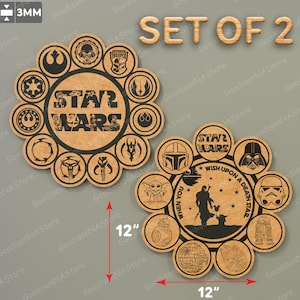 Arte mural SVG con símbolos espaciales galácticos, diseño de letrero de ciencia ficción estilo mandaloriano cortado con láser, regalo nerd en capas para amantes del cine Star Wars /G171