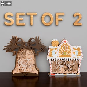 Noël multicouche Svg, cloches de Noël multicouche Svg, maison en pain d'épice multicouche, cadeau de Noël, décoration de Noël, cloches de Noël/P582