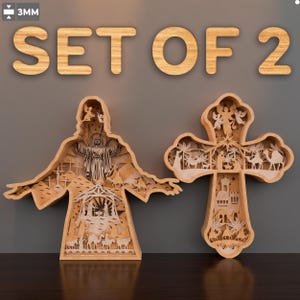 Jezus wielowarstwowy SVG Bundle, Krzyż wielowarstwowy SVG, Nativity SVG, Wielowarstwowa szopka bożonarodzeniowa, Prezent świąteczny, Dekoracja świąteczna .P493