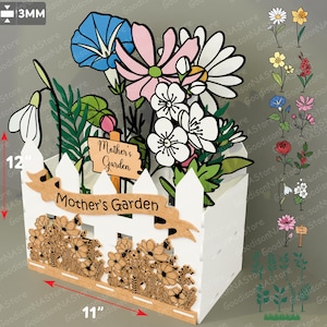 Moederdag bloembak SVG, lasergesneden bloemenboeketbord, Moederdagcadeau, 3D gelaagde houten kist, Glowforge SVG voor moeder /G161