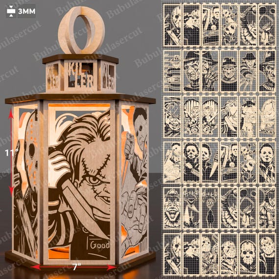 Halloween Horror Lantern Bundle, Spooky Shadow Box Candle Holder Decor, Creepy Haunted House Silhouette Lamp, Halloween Gift Idea /P327