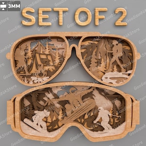 Goggles Multilayers Laser cut File | Skibrille Wand Kunst Klettern Multilayers Wandern Berg Camping Multilayers Wandern Geschenke / P561