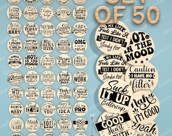 Paquete de 50 imanes de nevera con frases sarcásticas en formato SVG, archivo de corte láser con frases atrevidas, diseños de imanes de madera con humor, ideas de regalos con humor para adultos /G564