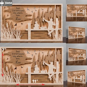 Caja de sombras SVG de padre e hijo pescando, letrero cortado a láser en capas con cita, regalo del Día del Padre, decoración rústica de madera 3D para papá /G149