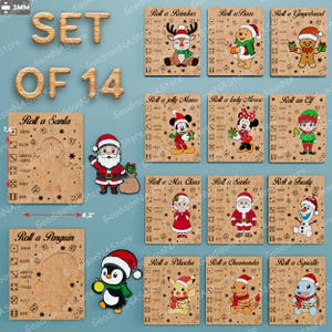 Peut inclure: Un ensemble de 14 jeux de société sur le thème de Noël avec des personnages comme le Père Noël, des rennes et des personnages de dessins animés. Les plateaux en bois comportent des instructions pour lancer les dés. L'ensemble comprend une figurine du Père Noël et une figurine de pingouin.