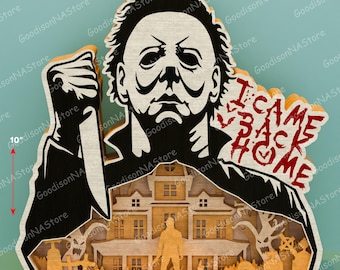 Layered Halloween Horror Sign With Haunted House, Multilayer Creepy Graveyard Scene, Scary Home Decor Wall Art /G373