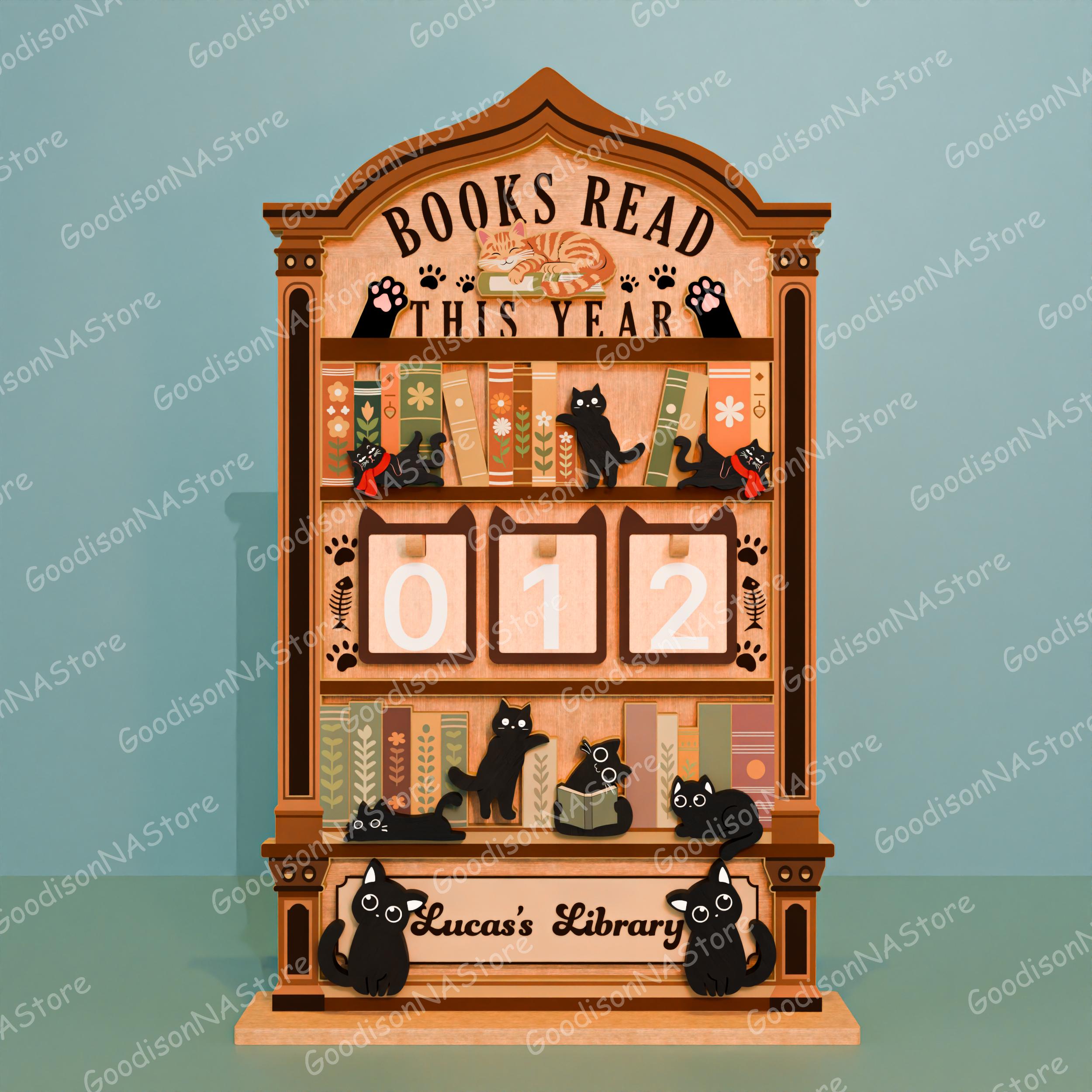 Cute Cat Books Read This Year Tracker Set, Reading Challenge Counter ...