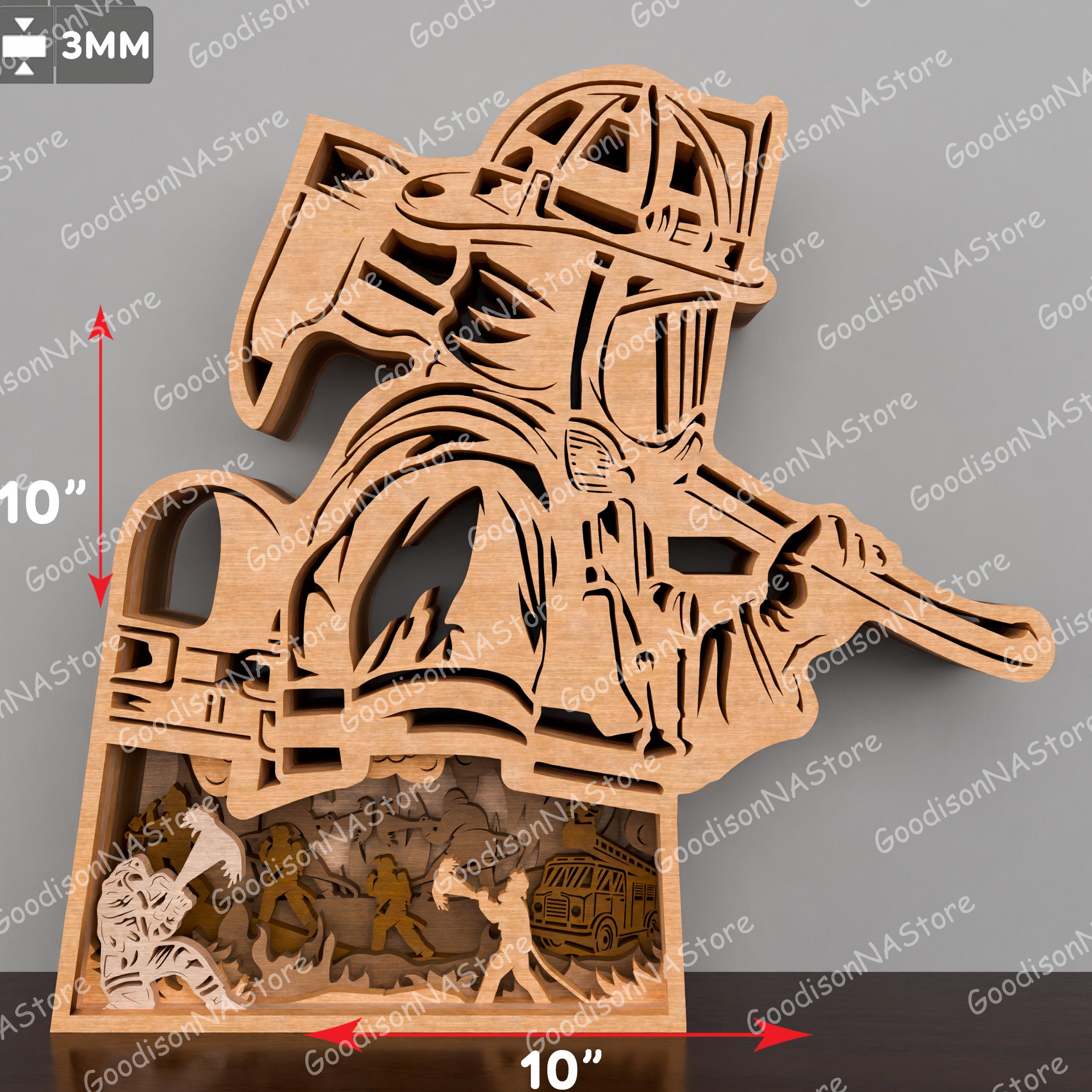 Firefighter Multilayer Laser cut File - 9 Layer, Multilayer Firemen Stand Decor Cut File Svg, Firefighter Svg, Firefighter gifts /P508