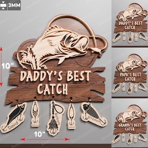 Personalisierte Daddys Best Catch Sign Laser Cut Datei | Best Dad Ever Geschenke für Papa Vatertagsgeschenk Papa Geburtstagsgeschenke Angeln Papa / G104