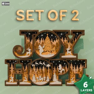 Joy Hope Christmas Layered Sign SVG, Multilayer Holiday Word Art, Christmas Shadow Box, Festive Winter Decoration, Joy Hope Wall Decor /B254