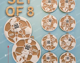 Personalized Kids Soccer Player Ornament svg lasercut, Custom Soccer Name Number Team 2026, Youth Soccer Ornament Design /G533