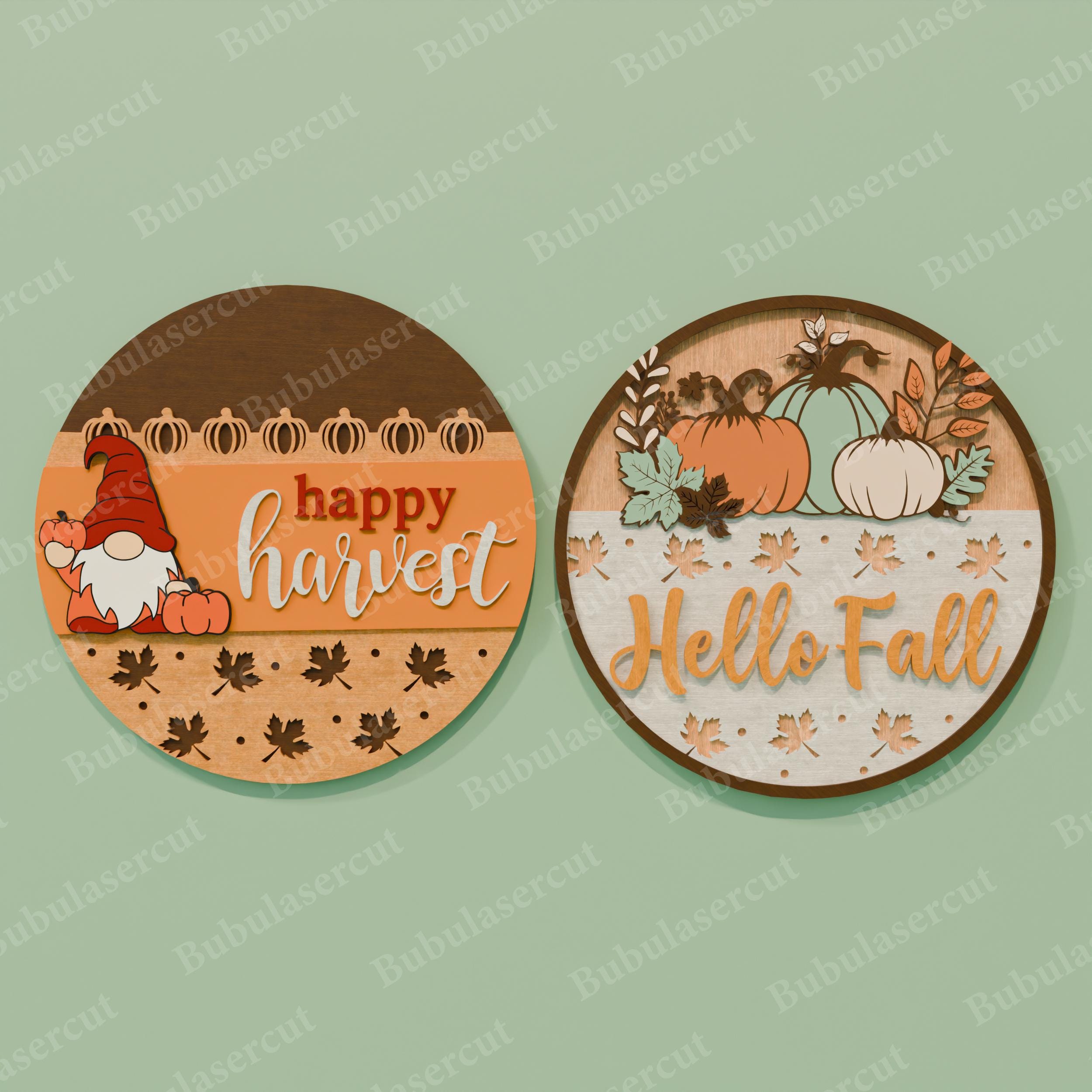 Fall Sign SVG Bundle, Hello Fall Round Sign, Happy Harvest Pumpkin ...