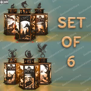 Paquete de archivos SVG de linternas de animales salvajes, archivos de cajas de luz cortadas con láser de animales del bosque, decoración rústica para cabañas de camping, SVG de oso, lobo, ciervo y búho /G219