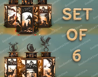 Wildlife Lantern SVG Bundle, Forest Animal Laser Cut Light Box Files, Camping Cabin Rustic Decor, Bear Wolf Deer Owl SVG /G219