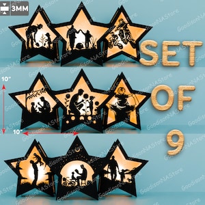 Dad Star Lantern SVG-bundel, Vaderdag Star Cut-bestand set van 9, vader en kinderen silhouet decor, lasergesneden nachtlampje ontwerp /G255