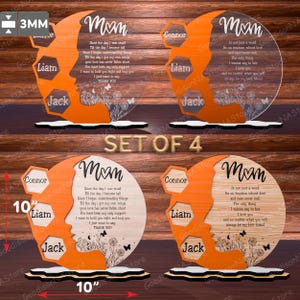 Moederdag bijenkorf maanbord SVG – gepersonaliseerde zeshoek naam silhouet cadeau voor moeder, aangepaste offerte houten lasergesneden bestand, set van 4 /G066
