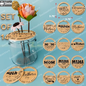 Paquete SVG de tapa de tarro Mason para el Día de la Madre, adorno para porta flores cortado a láser, cita de mamá SVG para regalos de madera, juego de 14 diseños, regalo para mamá /G213