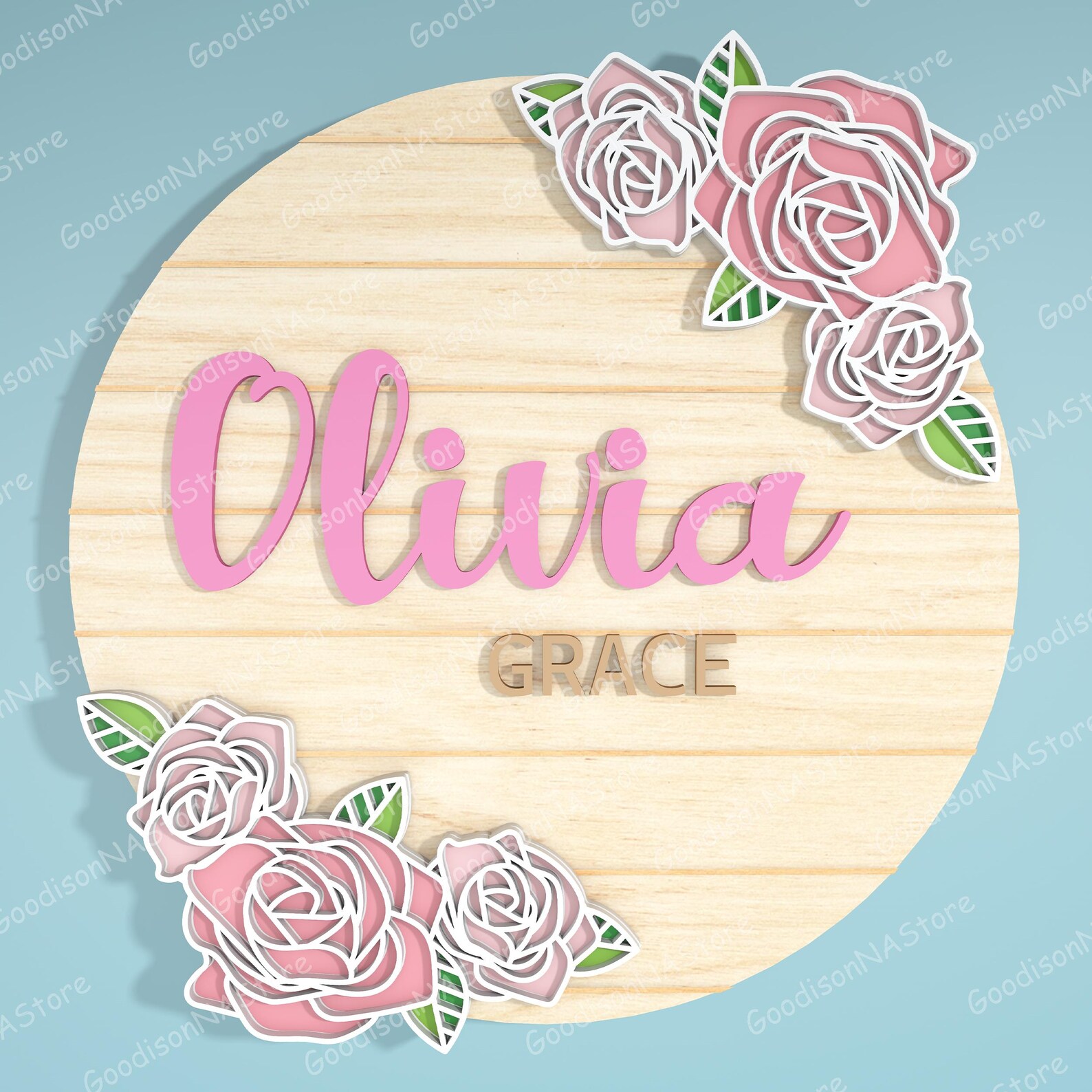 Floral Nursery Name Sign SVG Bundle Set of 11, Personalized Round Baby ...