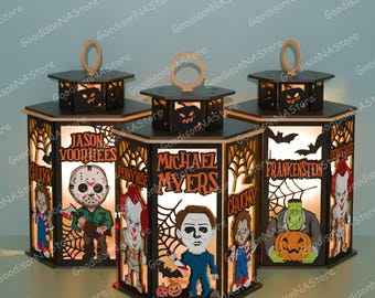 Halloween Horror Lantern Decor, Spooky Cartoon Candle Holder, Scary Wall Art Ornament, Haunted House Keepsake, Unique Holiday Gift Idea/G413