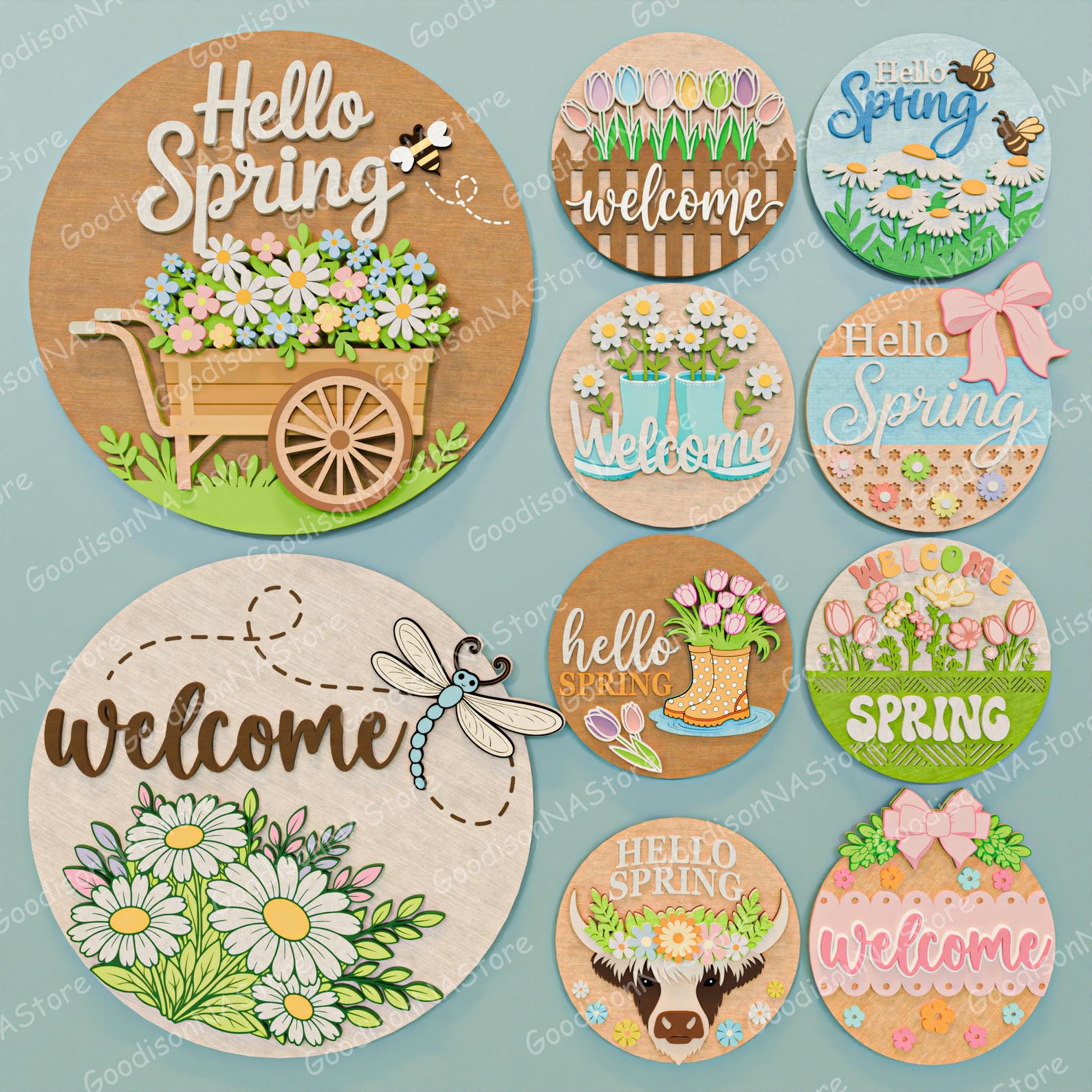 Spring Door Sign Svg Bundle, Hello Spring Welcome Sign, Spring Wooden ...