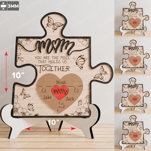 Letrero de rompecabezas personalizado para el Día de la Madre, archivo cortado con láser / Regalo del Día de la Madre para mamá, letrero para estante para regalos del Día de la Madre, "Amo a mamá, la mejor mamá del mundo" /G062