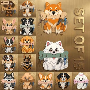 Dog Key Holder Bundle SVG, Cute Puppy Wall Key Rack Laser Cut Files, Dog Lover Entryway Organizer Decor, Pet Key Hook Set /D56